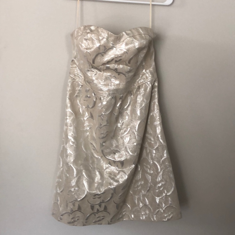 Silver and cream strapless dress